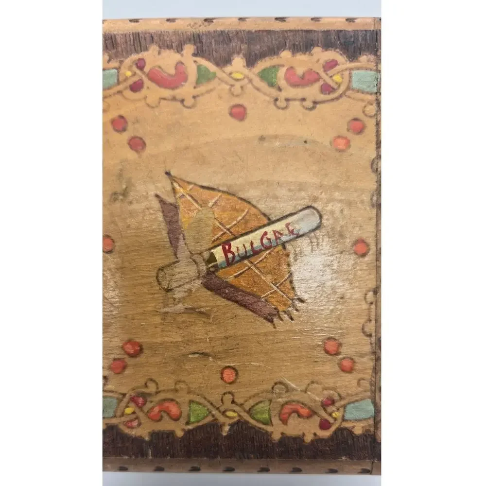 Vintage Wooden Pyrography Cigarette Box Pre-Loved
